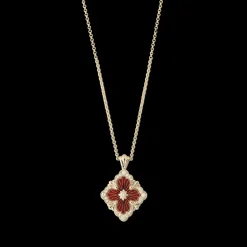 Buccellati OPERA TULLE GOLD PENDANT WITH RED ENAMEL BACKGROUND