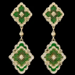 Buccellati OPERA TULLE GOLD PENDANT EARRINGS WITH BORDERS SET WITH DIAMONDS