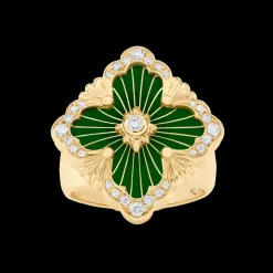 Buccellati OPERA TULLE GOLD RING WITH GREEN ENAMEL BACKGROUND AND RADIAL TULLE
