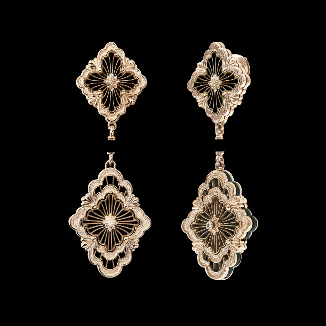 Buccellati OPERA TULLE PINK GOLD DOUBLE LAYERED PENDANT EARRINGS