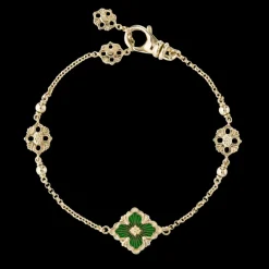 Buccellati OPERA TULLE YELLOW GOLD BRACELET WITH GREEN ENAMEL LOGO