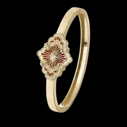 Buccellati OPERA TULLE YELLOW GOLD BANGLE BRACELET WITH RED ENAMEL BACKGROUND