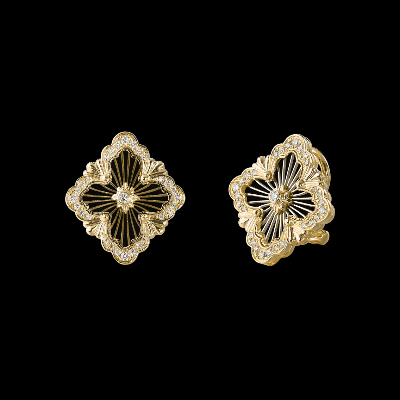 Buccellati OPERA TULLE YELLOW GOLD EARRINGS WITH ONYX AND DIAMONDS