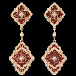Buccellati OPERA TULLE YELLOW GOLD PENDANT EARRINGS WITH DOUBLE LAYERED LOGO