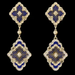 Buccellati OPERA TULLE YELLOW GOLD PENDANT EARRINGS WITH LOGO ELEMENT