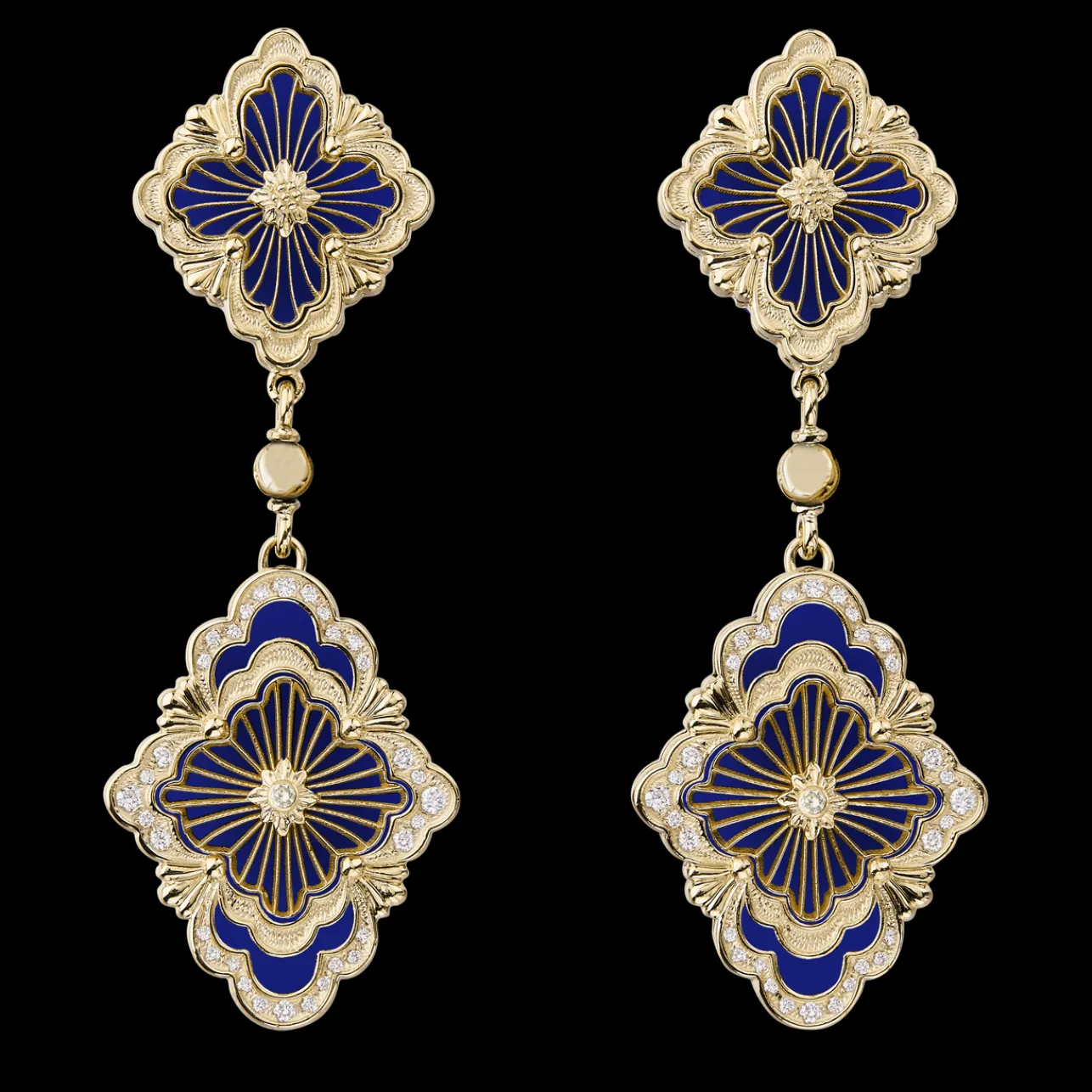 Buccellati OPERA TULLE YELLOW GOLD PENDANT EARRINGS WITH LOGO ELEMENT