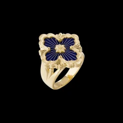 Buccellati OPERA TULLE YELLOW GOLD RING WITH BLUE ENAMELED ELEMENT