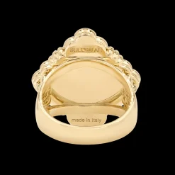Buccellati OPERA TULLE YELLOW GOLD RING WIT RED ENAMEL BACKGROUND AND LOGO