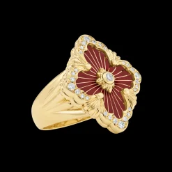 Buccellati OPERA TULLE YELLOW GOLD RING WIT RED ENAMEL BACKGROUND AND LOGO