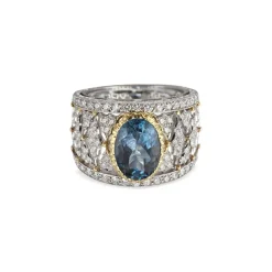 Buccellati PREMIUM BAND WHITE AND YELLOW GOLD RING WITH AQUAMARINE