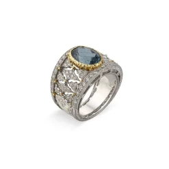 Buccellati PREMIUM BAND WHITE AND YELLOW GOLD RING WITH AQUAMARINE