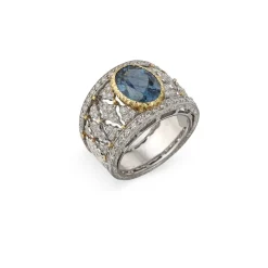 Buccellati PREMIUM BAND WHITE AND YELLOW GOLD RING WITH AQUAMARINE