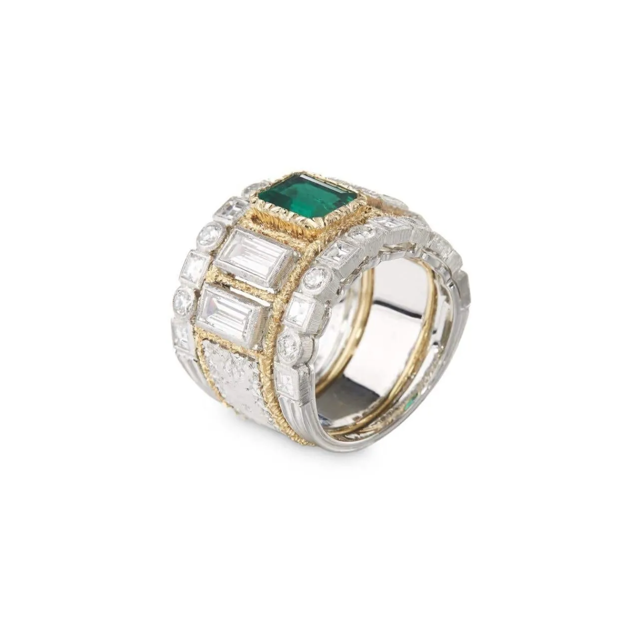 Buccellati PREMIUM BAND WHITE AND YELLOW GOLD SET RING WITH DIAMONDS