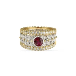 Buccellati PREMIUM BAND WHITE AND YELLOW GOLD RING WITH RUBIES
