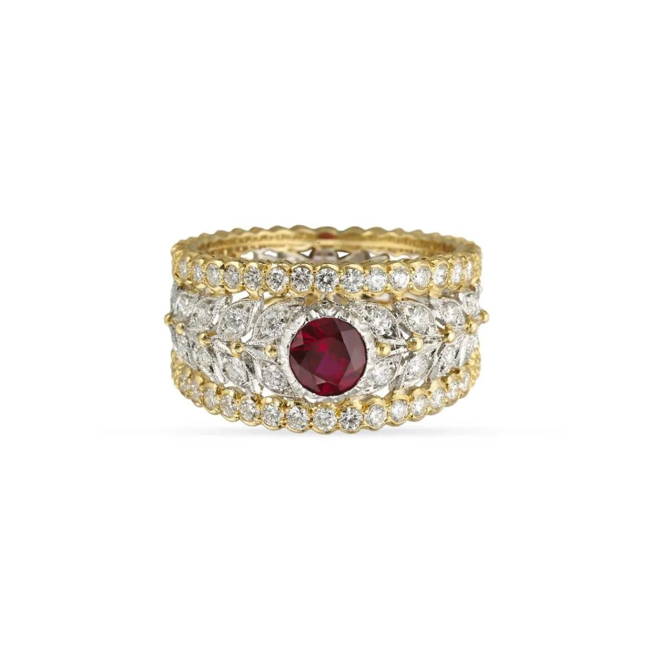 Buccellati PREMIUM BAND WHITE AND YELLOW GOLD RING WITH RUBIES