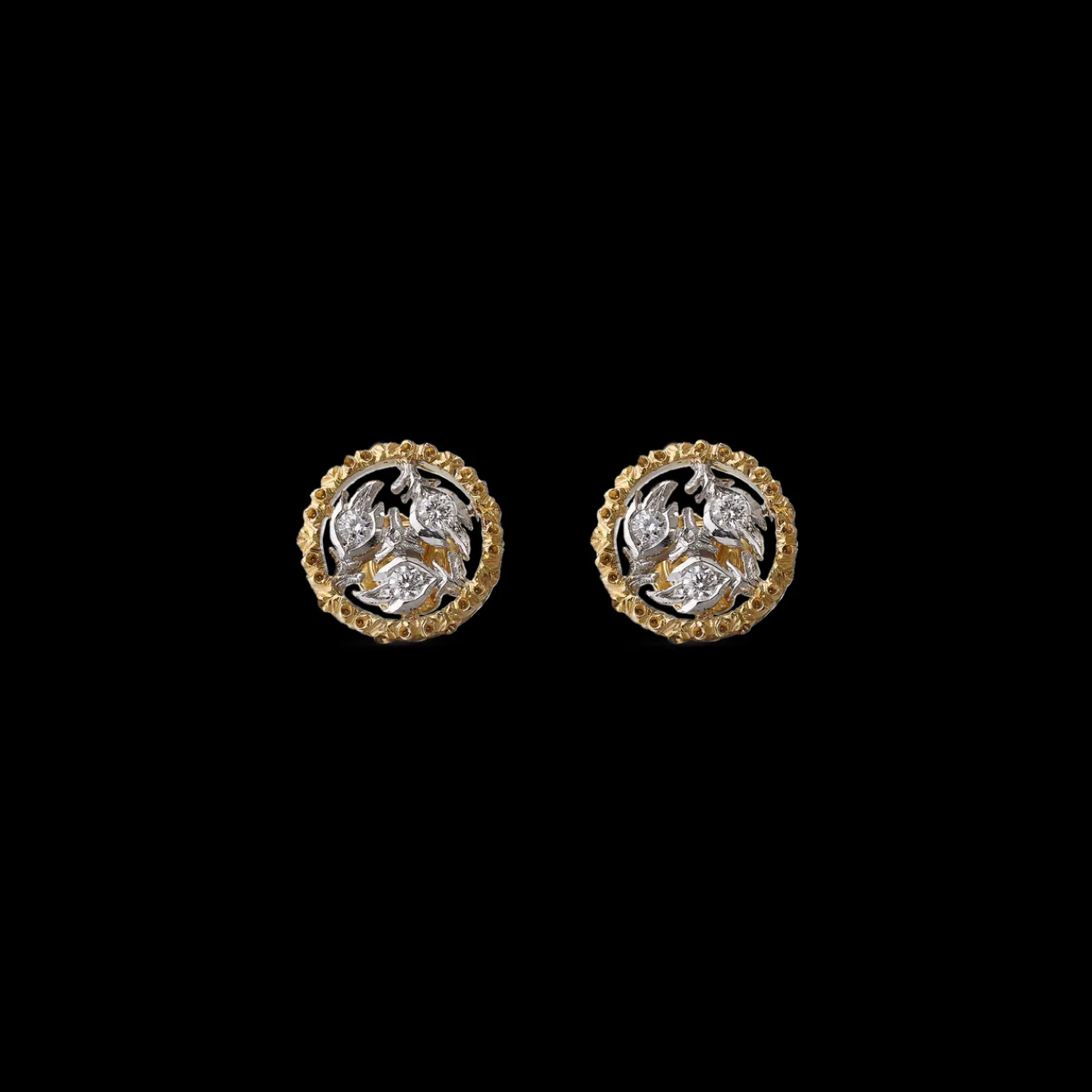 Buccellati RAMAGE WHITE AND YELLOW GOLD SMALL BUTTON EARRINGS