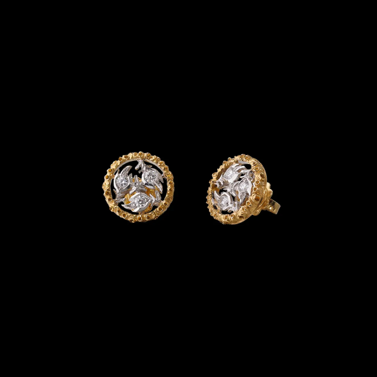 Buccellati RAMAGE WHITE AND YELLOW GOLD SMALL BUTTON EARRINGS