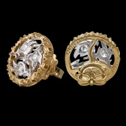 Buccellati RAMAGE WHITE AND YELLOW GOLD SMALL BUTTON EARRINGS