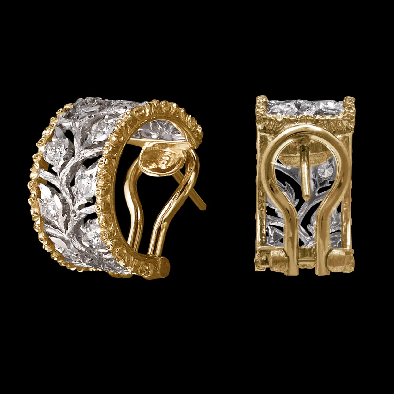 Buccellati RAMAGE WHITE AND YELLOW GOLD EARRINGS WITH DIAMONDS