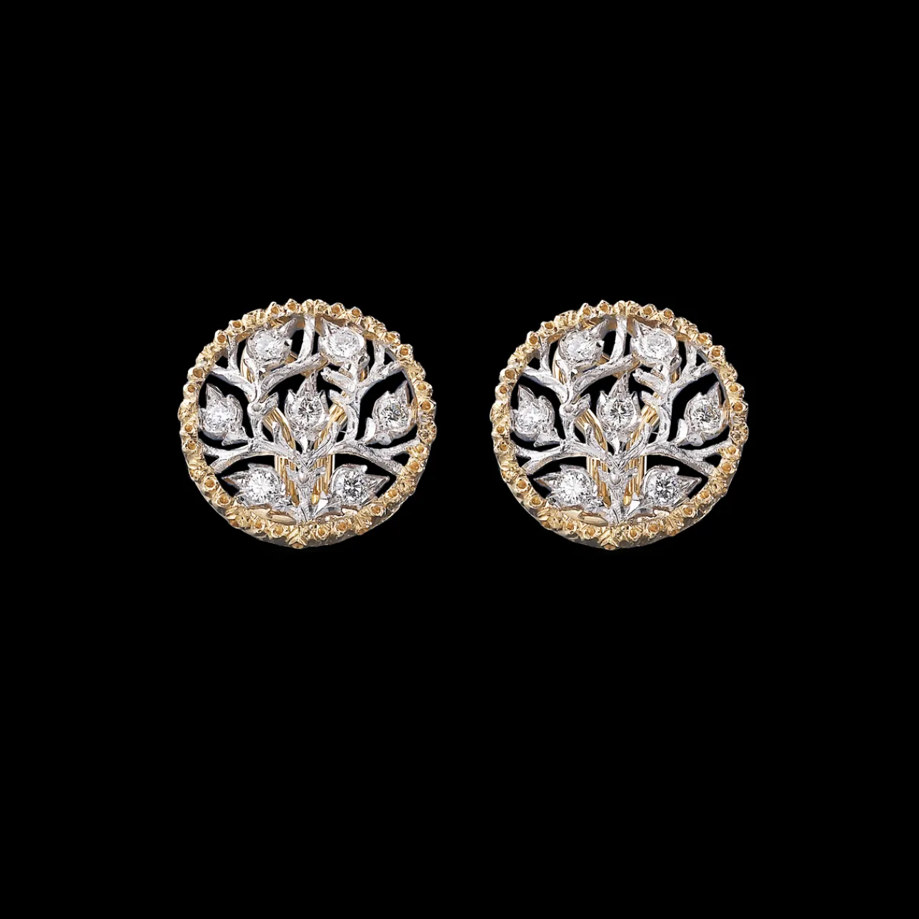 Buccellati RAMAGE WHITE AND YELLOW GOLD BUTTON EARRINGS