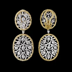 Buccellati RAMAGE WHITE AND YELLOW GOLD OVAL PENDANT EARRINGS