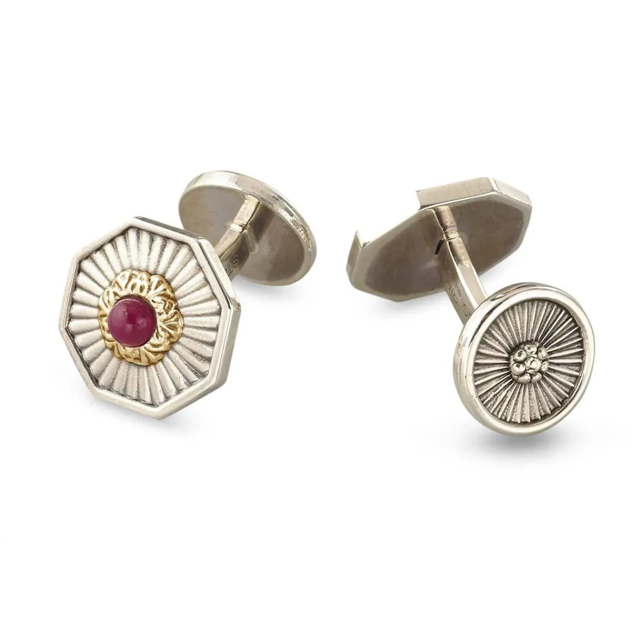 Buccellati RAYS SILVER CUFFLINKS WITH RUBIES