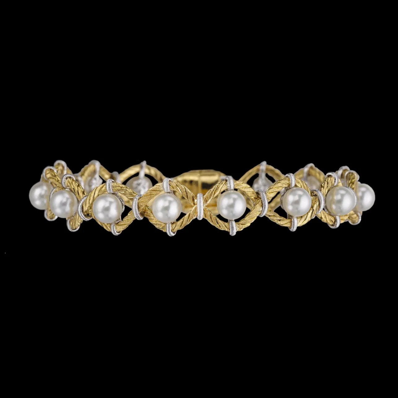 Buccellati RETE CON PERLE YELLOW AND WHITE GOLD BRACELET