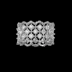 Buccellati ROMBI WHITE GOLD ETERNELLE RING WITH DIAMONDS AND SCALLOPED BORDERS