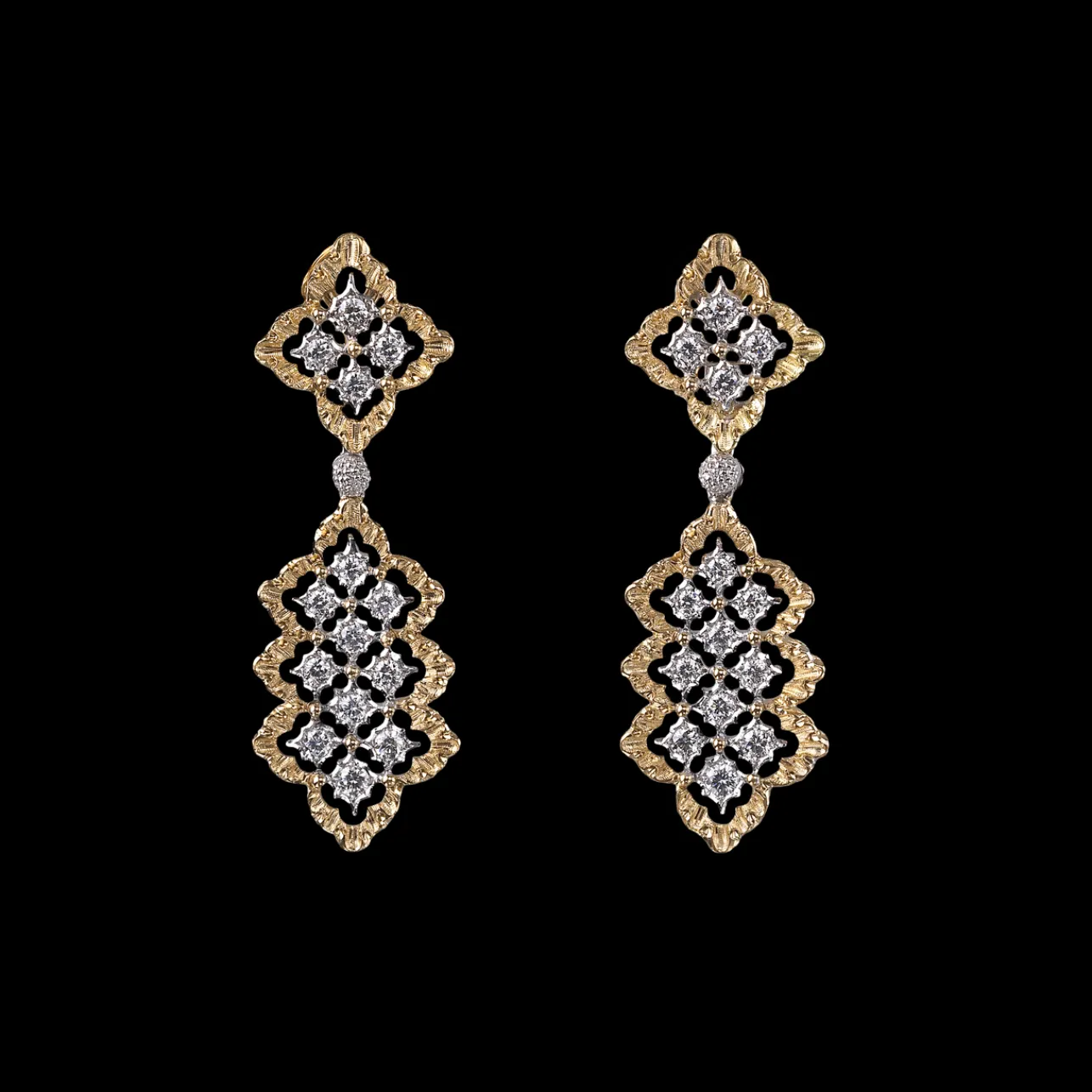 Buccellati ROMBI YELLOW AND WHITE GOLD SET EARRINGS WITH DIAMONDS