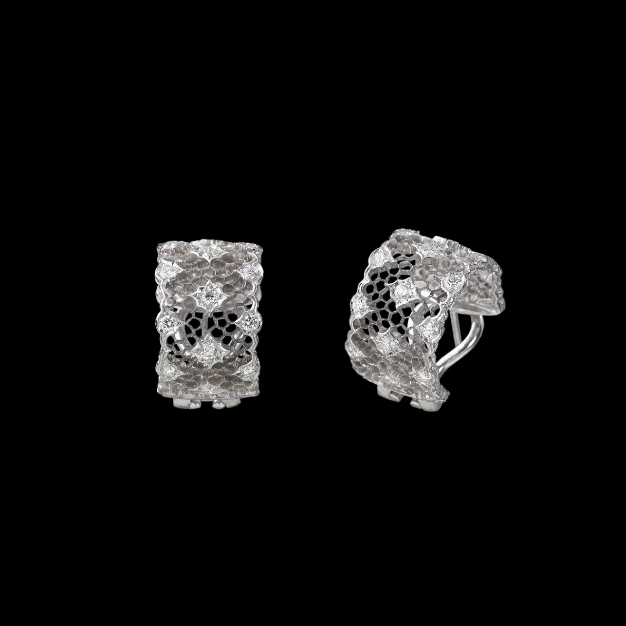 Buccellati TULLE BROCCATO WHITE GOLD EARRINGS WITH DIAMONDS
