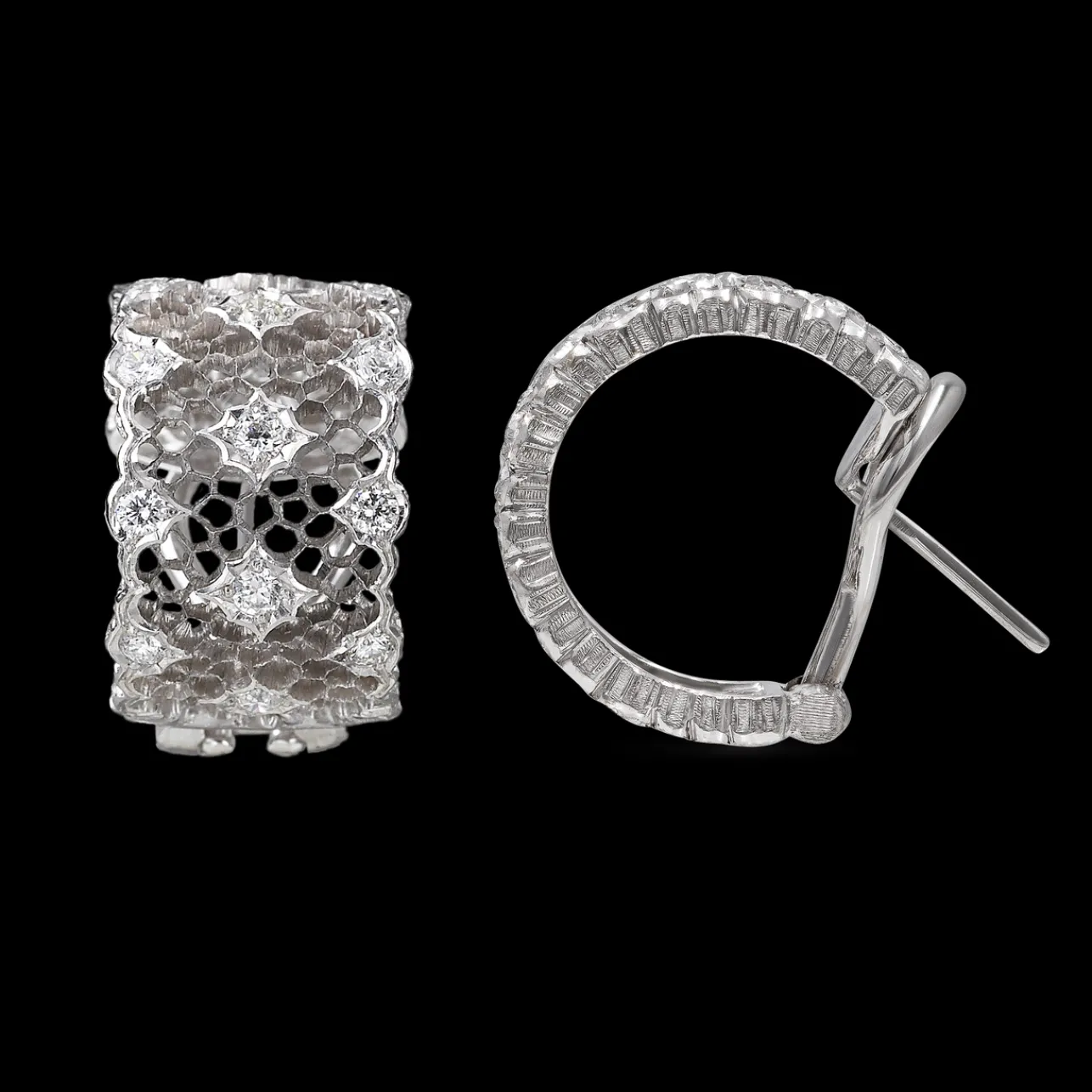 Buccellati TULLE BROCCATO WHITE GOLD EARRINGS WITH DIAMONDS