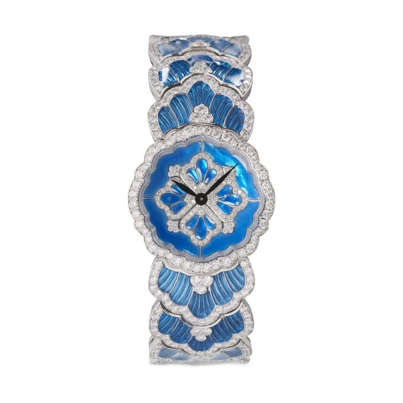 Buccellati TULLE WHITE GOLD WATCH IN LIGHT BLUE ENAMEL WITH DIAMONDS