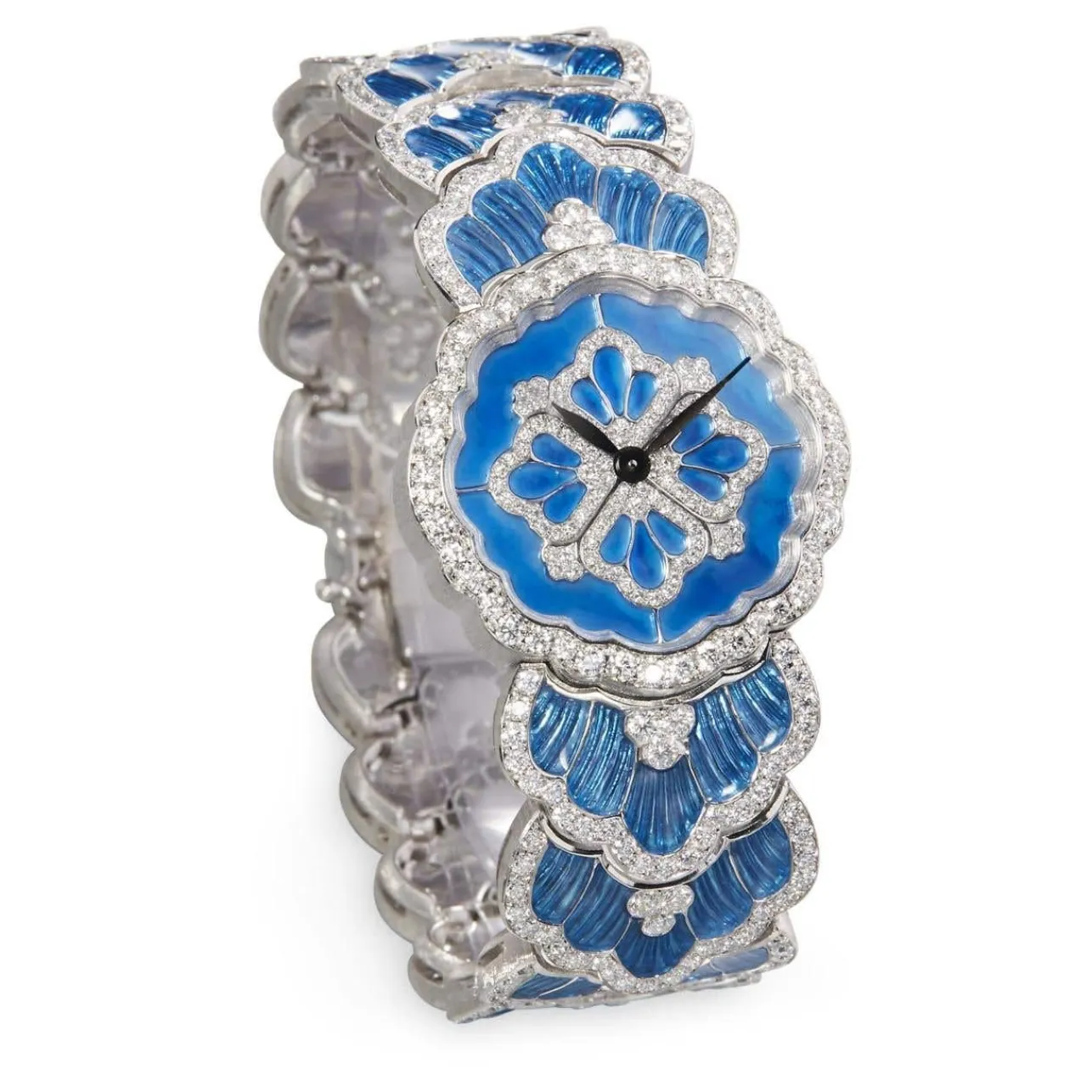 Buccellati TULLE WHITE GOLD WATCH IN LIGHT BLUE ENAMEL WITH DIAMONDS