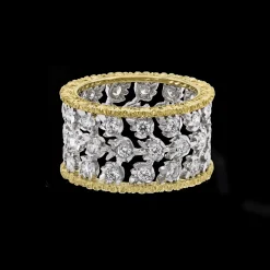 Buccellati WHITE AND YELLOW GOLD ETERNELLE BAND WITH DIAMONDS FOGLIETTE STYLE