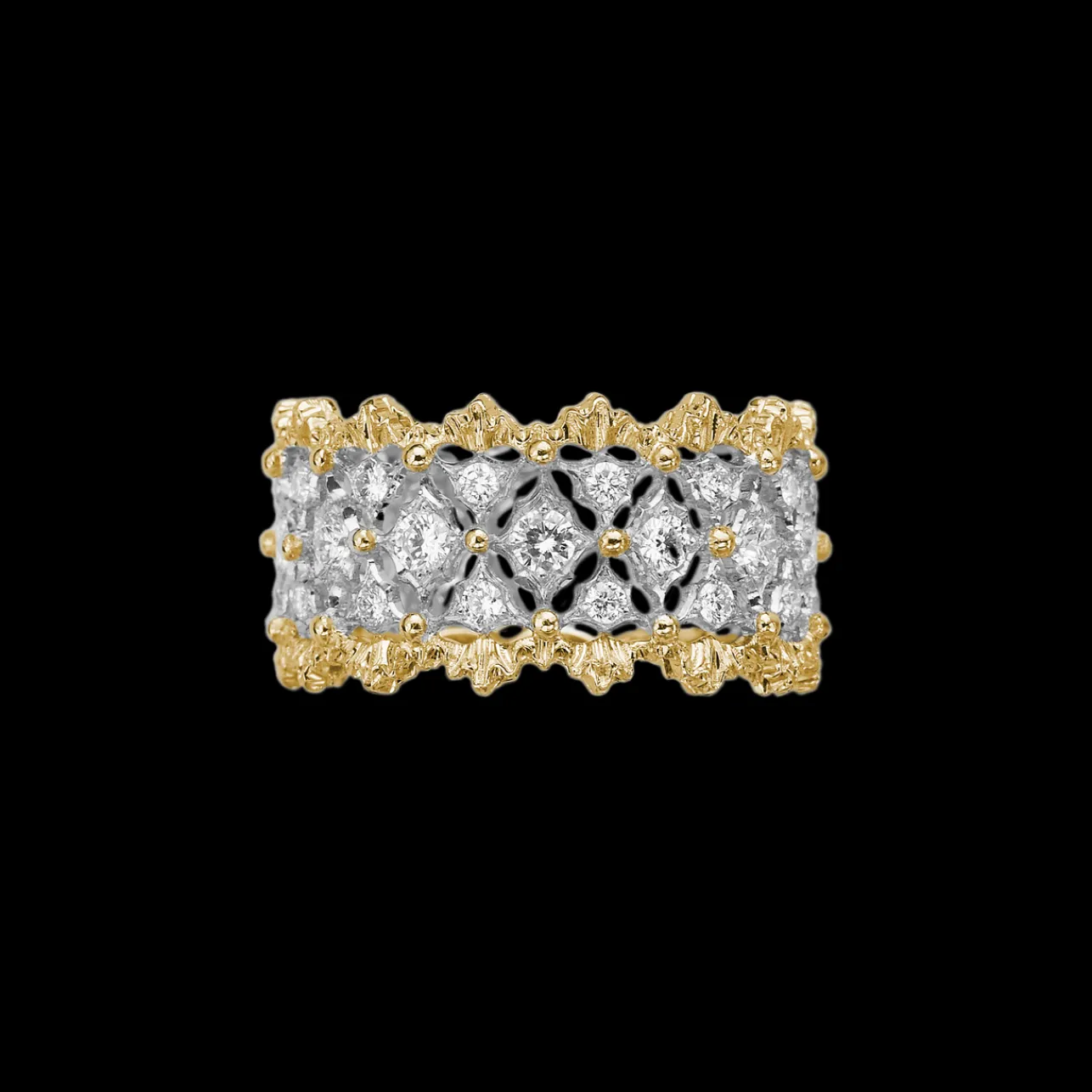 Buccellati WHITE AND YELLOW GOLD ETERNELLE BAND WITH DIAMONDS PIZZO STYLE