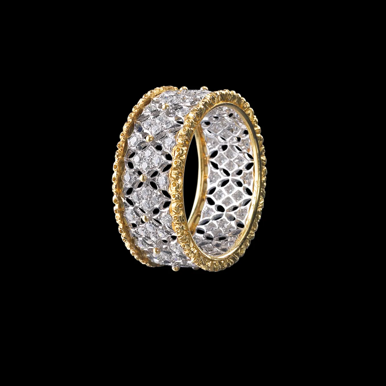 Buccellati WHITE AND YELLOW GOLD ETERNELLE BAND WITH DIAMONDS VIETRI STYLE
