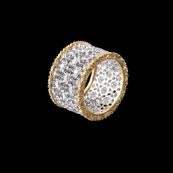 Buccellati WHITE AND YELLOW GOLD ETERNELLE BAND WITH DIAMONDS SCACCHI STYLE